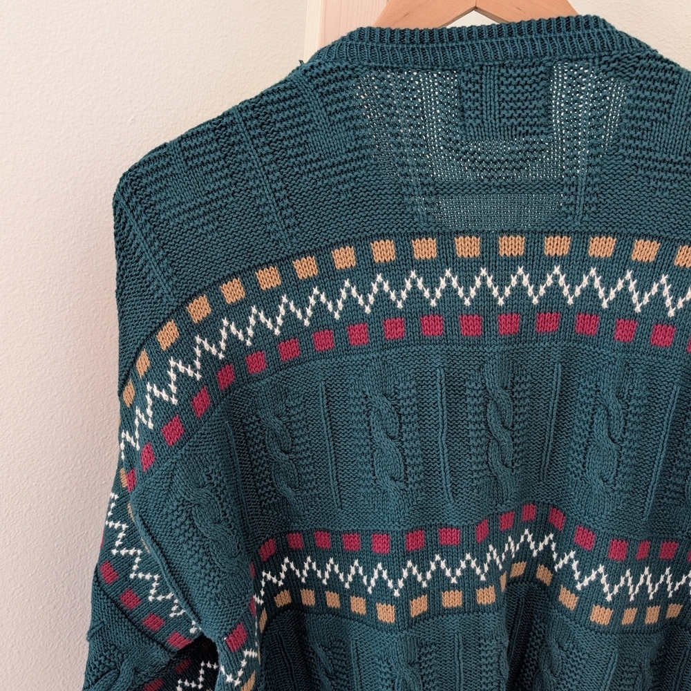 Vintage Abstract Geometric Patterned Chunky Textured Crewneck Sweater - Picture 7 of 8